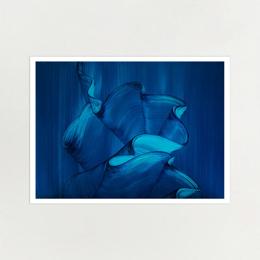 Abstract art print by London artist Lara Sayegh, featuring a blue ocean-inspired design