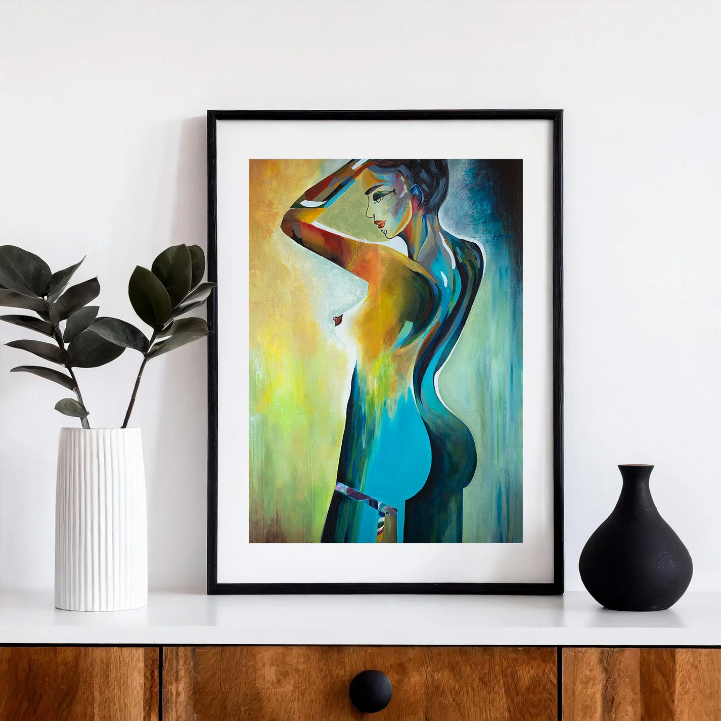 Calypso' by Lara Sayegh – Greek mythology-inspired artwork, a feminine abstract portrait printed on sustainable hemp Giclée paper