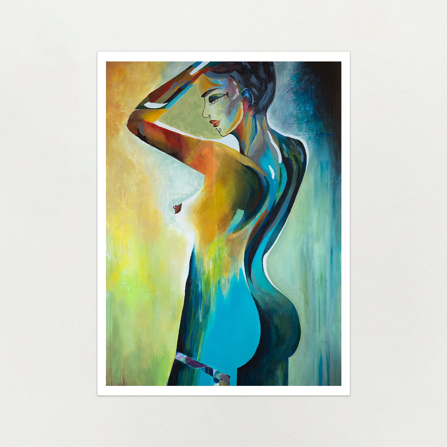 Calypso' by Lara Sayegh – Greek mythology-inspired artwork, a feminine abstract portrait printed on sustainable hemp Giclée paper