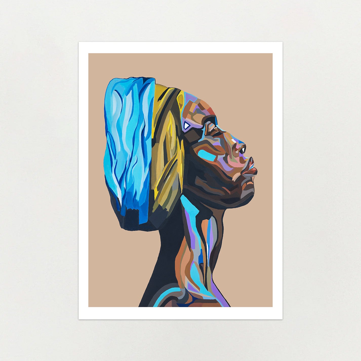 Desert Blues African art print by Lara Sayegh, limited edition abstract portrait on Giclée Fine Art Paper